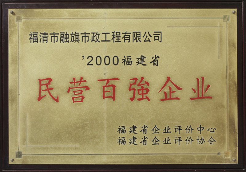 2000被福建省企業(yè)評價中心和協(xié)會評為“2000年度福建省民營百強企業(yè)”